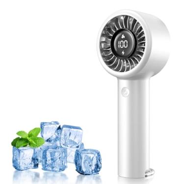 Imagem de JMOSTRG Ventilador turbo portátil, mini ventilador pessoal portátil de alta velocidade recarregável, resfriamento de 5 velocidades, display LED operado por bateria com mosquetão, ultraleve para