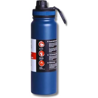 Imagem de Garrafa Térmica 800ml de Aço Inoxidável, Parede Dupla, Isolamento Térmico a Vácuo, Bico Antivazamento, Com Alça Larga e Infusor. (Azul Escuro)