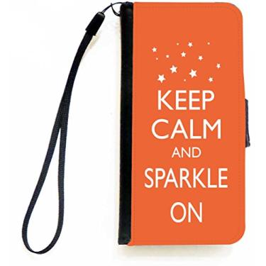 Imagem de Rikki Knight Capa carteira flip Keep Calm and Sparkle On cor laranja com aba magnética para Apple iPhone 5c