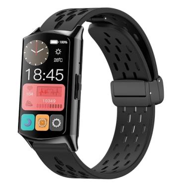 Imagem de Compatível com pulseiras EGQINR Smartwatch, pulseira de substituição esportiva esportiva de silicone macio respirável de 18 mm, compatível com EGQINR H31/MKYOPT H31 Smartwatch Fitness, preto