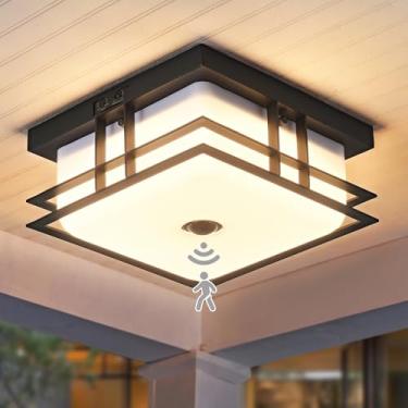 Imagem de GAAZIE Luminária De Teto Externa Com Sensor De Movimento, Design Industrial, Com Cúpula De Acrílico Para Varanda, Pátio, Sacada, Garagem, Luminária De Teto Led De 24 W E 5 Fios