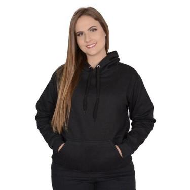 Imagem de Moletom Feminino Peluciado Com Capuz E Cordão LISO - Methodic, Preto, 