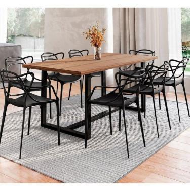 Imagem de Conjunto Mesa De Jantar Rústica De Madeira Maciça Com 8 Cadeiras Allegra Marrom-preto