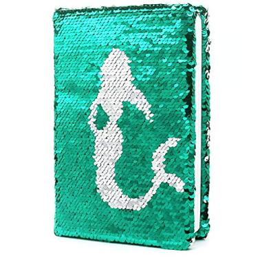 Imagem de Caderno de lantejoulas reversível com flip mágico da EverCreatives. Para meninas, crianças, adultos, com forro de diário de viagem, material escolar, Mermaid