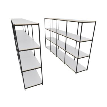 Imagem de Praleira De Aço Reforçada Mini Porta Pallet 200x60x90 Estante Estoque Bandeja Branca Módulos Conjugados 4 + 4