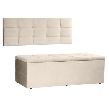Imagem de Kit Painel E Calçadeira Baú Solteiro 0,90m Roma Suede - Pallazio Cor Bege