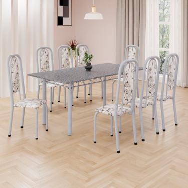 Imagem de Conjunto De Mesa Retangular A 180x75cm Tampo Granito Ocre 8 Cadeiras Lavínea Botanic Bege Mart Pérola