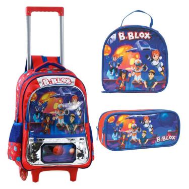 Imagem de Kit Mochila Rodinha Lancheira Estojo Infantil Escolar Game Roblox B-blox Jogo Yepp
