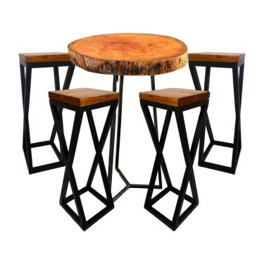 Imagem de Jogo De Mesa Bistro 4 Banqueta Alta Cozinha Bancada Varanda Bar Preto