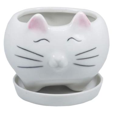 Imagem de zmgmsmh Vaso de plantas suculentas de cerâmica, vaso de flores para gatos, vaso de flores, com orifício de drenagem, casa, escritório, ideia de presente de jardim, vaso de flores em forma de animal