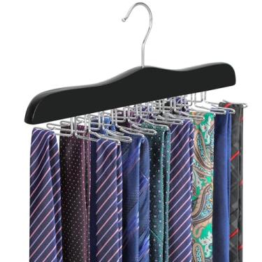 Imagem de TOPIA HANGER Cabide de gravata para armário, organizador de gravatas de madeira para homens, com 24 ganchos dobráveis, suporte de gravata que economiza espaço para armazenamento e exibição de sutiã