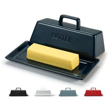 Imagem de KooK Manteigueira De Cerâmica Com Tampa, Suporte Para Bancada Cozinha, Capa Bandeja Servir, Recipiente Armazenamento, Capacidade 1 Unidade, Lavável Em Micro-Ondas E Lava-Louças, Azul-Marinho