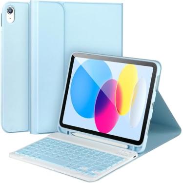 Imagem de para iPad 11/10 geração caixa com teclado, caixa de teclado Bluetooth desmontável para iPad A16 2025 11 polegadas / 10 geração 2022 10.9 '',Sem caneta (Azul)