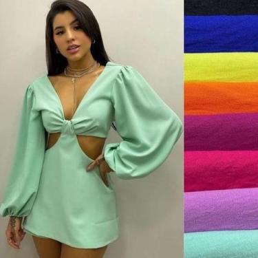 Imagem de vestido macaquinho decote na cintura feminino manga longa - Filó Modas