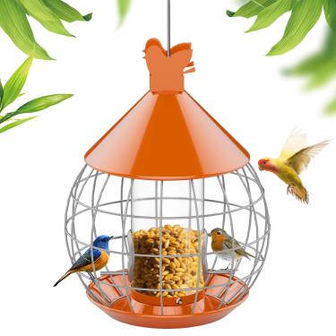 Imagem de Alimentador de pássaros de metal suspenso com gaiola à prova de esquilos, alimentador resistente ao clima de grande capacidade para pássaros selvagens, fácil de encher e limpar, ideal para chavinhas