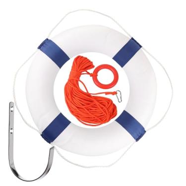 Imagem de Calvana Anel de espuma de 51 cm com corda flutuante para salva-vidas de 30 metros, suporte de boia e placa de uso de emergência de 25 x 35 cm, dispositivo de flutuação lançável, para equipamentos de
