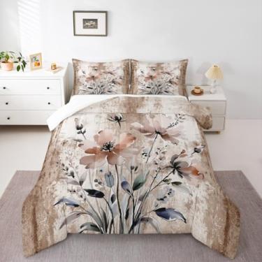 Imagem de Conjunto de cama King ombré, bege, marrom, cinza, branco, pintura a óleo, abstrata, macio, para meninos e meninas, adultos, aquarela, floral, edredom com tema de madeira, decoração de quarto