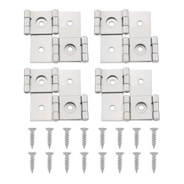 Imagem de JianLing Dobradiça de tela de 4 peças, abertura de eixo duplo, dobradiça de ferro dobrável de níquel branco com parafusos M3,5 x 16 dobráveis para vestir, porta, armário, guarda-roupa, estante