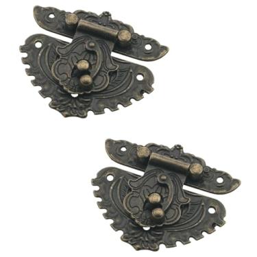 Imagem de DGHAOP 2 peças de fechaduras decorativas vintage em relevo de bronze com parafusos de montagem, trava oculta pêssego de liga de zinco, 5,9 x 6,8 cm, adaptável a caixas de madeira, baús e gavetas