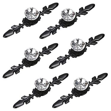 Imagem de 6 peças puxadores de armário de vidro cristal diamante de 12 cm puxador de gaveta com placa e parafusos, porta de banheiro armário cozinha guarda-roupa gaveta decoração de móveis (preto)