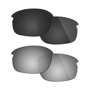 Imagem de Lentes de substituição polarizadas antiágua salgada Fiskr para óculos de sol Oakley Flak Jacket 2 pares embalados, Esportivo, Stealth Black & Metallic Silver, 0