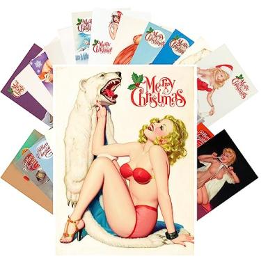 Imagem de PIXILUV Cartões postais vintage (24 peças 10 x 15 cm cada) Atraentes Senhoras Pinup Vestido para o Natal Vintage Cartões Postais de Natal Retrô Cartaz Reimpressão