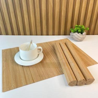 Imagem de Kit 4 Peças Jogo Americano Retangular de Bambu Sousplat de Mesa de Jantar(KIT 4 UNID BAMBU CLARO)
