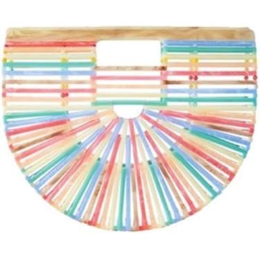 Imagem de Bolsas De Acrílico Sacos De Cesta Sacos De Malha à Mão Bolsas Ocas Bolsas De Praia Bolsas Femininas, Rainbow, One Size