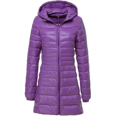 Imagem de Jaqueta De Penas Para Mulheres Inverno Quente Longa Jaqueta De Pato Branco Claro Com Capuz Portátil Para Mulheres, Purple, S