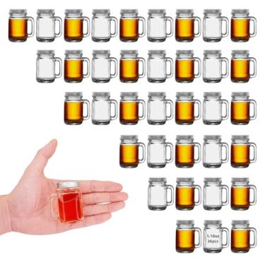 Imagem de eispap 36 peças de mini pote de vidro com alças, 50 ml, copos de shot premium com tampas à prova de vazamento para bebidas, sobremesas, condimentos, geleias, velas, artesanato (36)