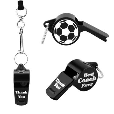 Imagem de Apito de treinador de futebol com cordão, presentes de agradecimento para homens, treinadores, presentes da equipe apitos altos de aço inoxidável de emergência com gravação de árbitro para treinadores