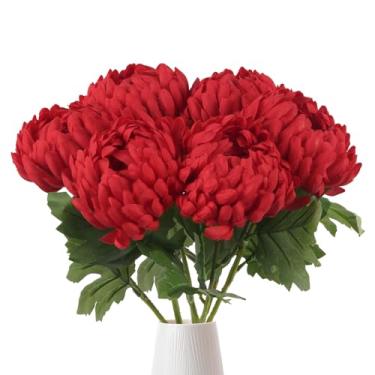 Imagem de 6 peças de flores artificiais de crisântemos grandes, 48 cm, vermelhas, artificiais, mães, flores, aranha, mãe, flor, para arranjos florais, buquês, decoração de casa (vermelho)