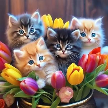 Imagem de Kits de ponto cruz de gato para adultos, iniciantes, kits de ponto cruz com contagem de flores, estampados, padrões fofos, dimensões, bordado, artesanato, kits de bordado para adultos iniciantes