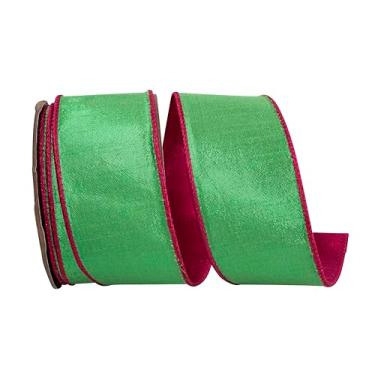 Imagem de Reliant Ribbon Fita metálica reversa, duas cores, borda com fio, fúcsia/verde