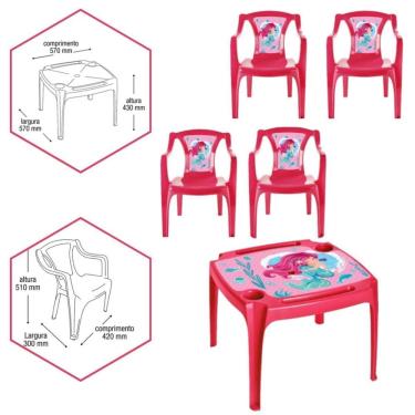 Imagem de Kit Mesa E 4 Cadeira Infantil Atividades Educativa Rosa
