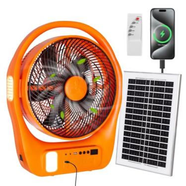Imagem de TUIAIAO Ventilador de acampamento de tamanho extra grande, bateria recarregável de 45000 mAh, lâmina de 28 cm, painel solar de 9 W, ventilador portátil com lanterna LED de 3 lados, sem fio