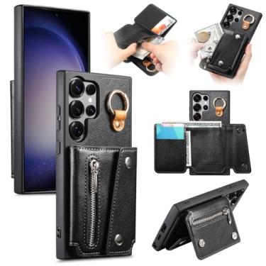 Imagem de Asuwish Capa de celular para Samsung Galaxy S24 Ultra 5G Carteira com suporte com zíper e compartimento para cartão de crédito S24Ultra 24S S 24 24Ultra Mulheres Homens Meninas Preto