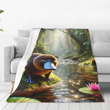 Imagem de FAMEMBERPERS Cobertor de desenho animado de ornitorrinco 152 cm x 127 cm para adultos crianças mulheres colcha de flanela super macia confortável cobertor aconchegante sofá cobertores leves para sala