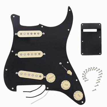 Imagem de Domofa Pickguard de guitarra elétrica pré-cabeado com conjunto de captadores Alnico 5 de bobina única para guitarra elétrica Squier Stratocaster (preto/creme)