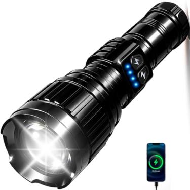 Imagem de Lanterna Tática Led Recarregável 150000 Lúmens Zoom Foco Ajustável 2000m Power Bank 5000mAh 5 Modos Luz Amarela e Branca USB C Resistente para Camping Emergência