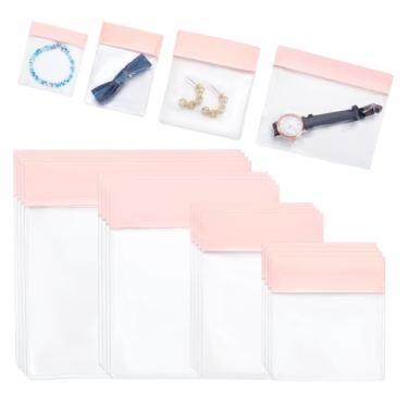 Imagem de PH PandaHall 32 peças de sacos de joias antimanchas de EVA, 4 tamanhos pequenos sacos de armazenamento de joias, organizador de bolsas ziplock rosa resseláveis para colares, brincos, correntes