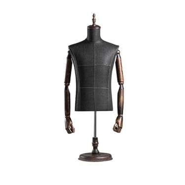 Imagem de Manequim masculino para varejo com braços e base de madeira maciça, postura ajustável, altura ajustável de 35,4 a 50,4 pol., exposição em loja(Walnut wood)