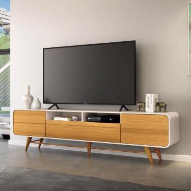 Imagem de Rack para Sala Bancada de TV 85 Pol 220cm Alissa Off White/Cinamomo H0