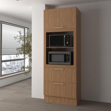 Imagem de Torre Quente 80cm para Forno e Micro-ondas com 1 Porta Basculante 2 Gavetas e Rodapé Cz Amendoa
