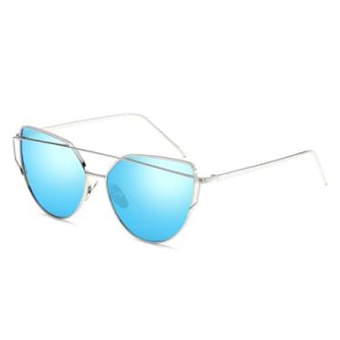 Imagem de Óculos de sol de luxo estilo cateye feminino, espelhado, vintage (prata, azul-gelo)
