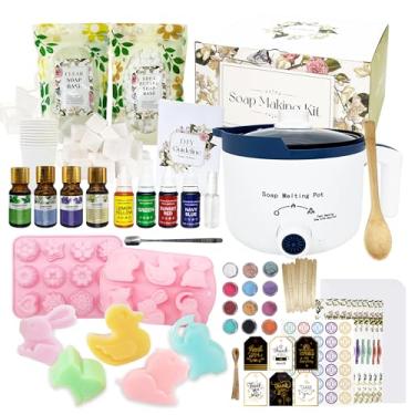 Imagem de PIUH Kit de fabricação de sabão para crianças, kit completo DIY para meninas e meninos a partir de 6 anos com sabonete, mofo, corantes, óleos essenciais, pó de mica, kit de artesanato DIY para