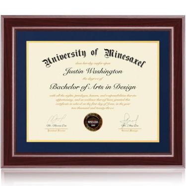 Imagem de Minesaxel Molduras para diploma de 40 x 50 cm, 30 x 40 cm com tapete azul, serve para documento de certificado de graduação, moldura vermelha cereja 50 x 40 cm com painel de vidro temperado para