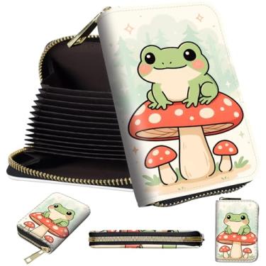 Imagem de Carteira pequena com suporte de cartão para mulheres, estojo pequeno com zíper para cartão de crédito com bloqueio RFID, organizador compacto de couro PU para meninas, carteira feminina com estampa