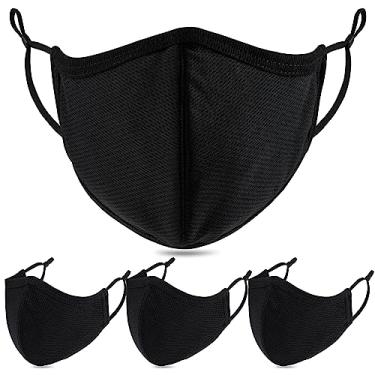 Imagem de Máscara facial de tecido extra grande, 3 camadas GG BB-9201 tecido reutilizável lavável para homens mulheres adultos barbas viagem preta (pacote com 4 preto)