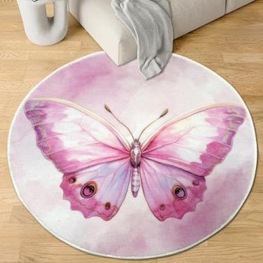 Imagem de USTIDE Tapete redondo rosa 100 cm lavável cor arco-íris tapete circular antiderrapante para quarto, banheiro, entrada, quarto de crianças, escritório, faculdade, dormitório